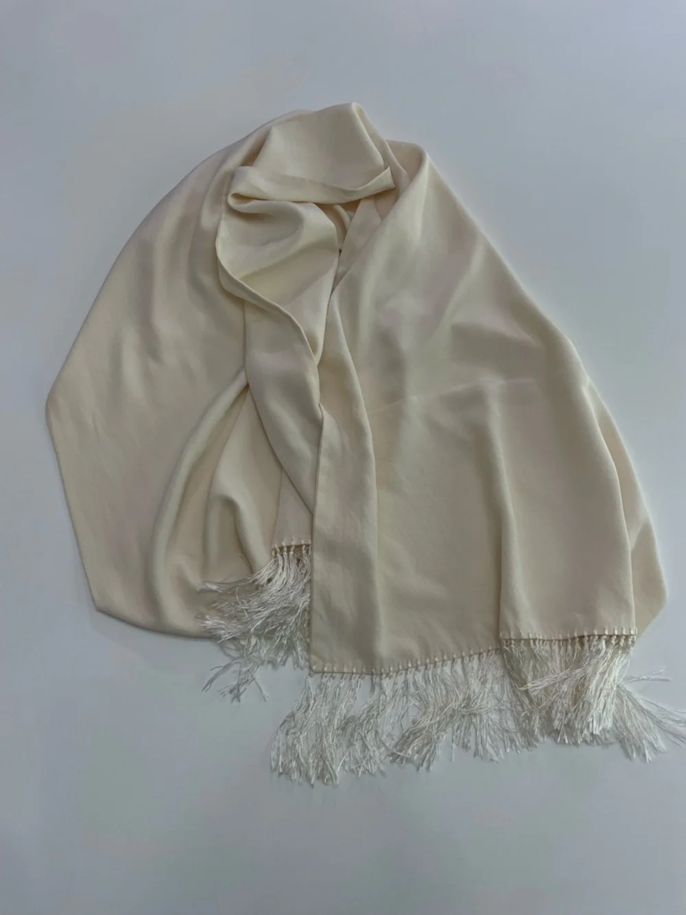 Men’s Ivory Silk Scarf with Fringe